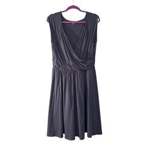 Garnet Hill Blue Dress Drape Front Elastic Waist XL Cotton Blend